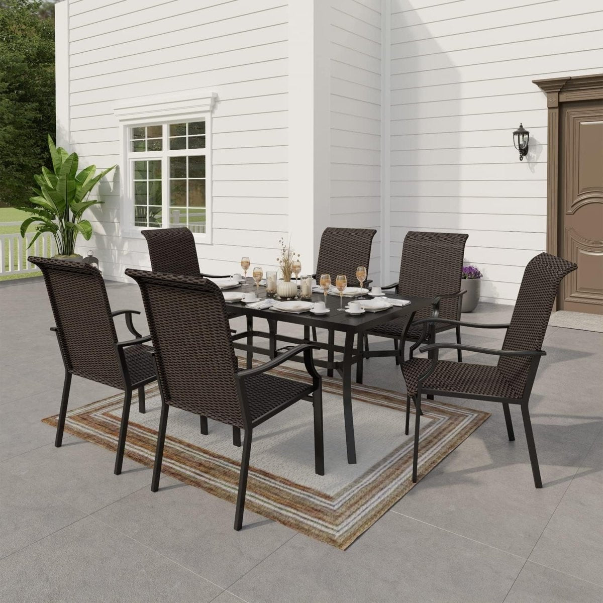 Rattan Garden Dining Set 6 Seater Table Chairs Outdoor Patio Furniture - Kwikley