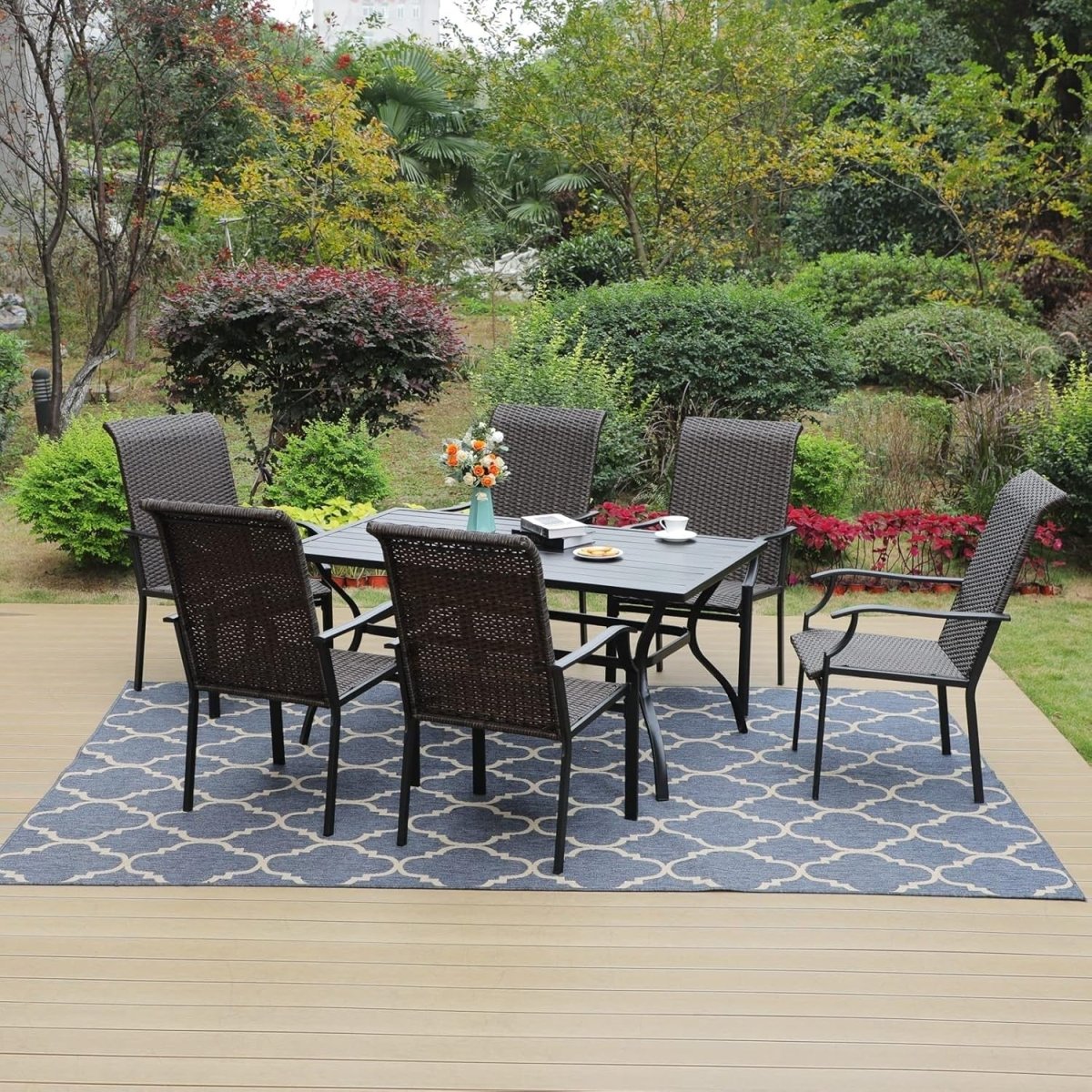 Rattan Garden Dining Set 6 Seater Table Chairs Outdoor Patio Furniture - Kwikley