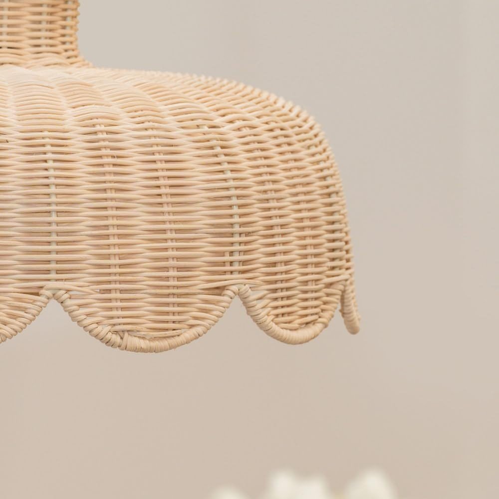 Rattan Wicker Ceiling Lamp Shade Easy Fit Scallop Boho 38cm LED - Kwikley