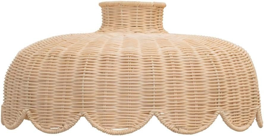 Rattan Wicker Ceiling Lamp Shade Easy Fit Scallop Boho 38cm LED - Kwikley