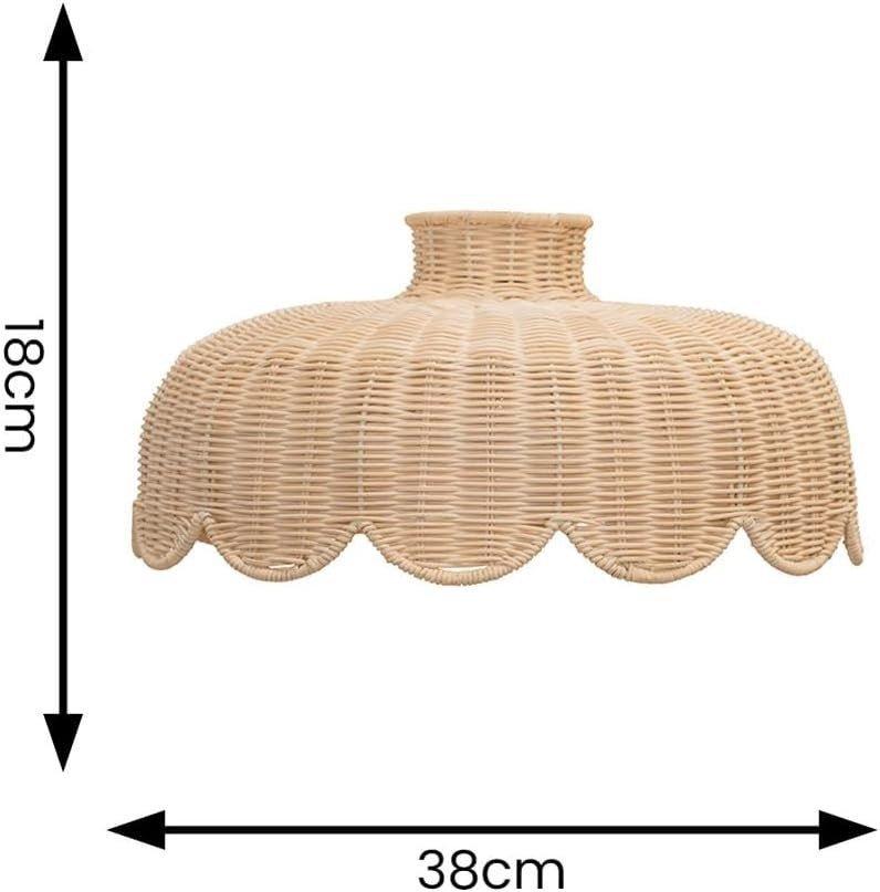 Rattan Wicker Ceiling Lamp Shade Easy Fit Scallop Boho 38cm LED - Kwikley