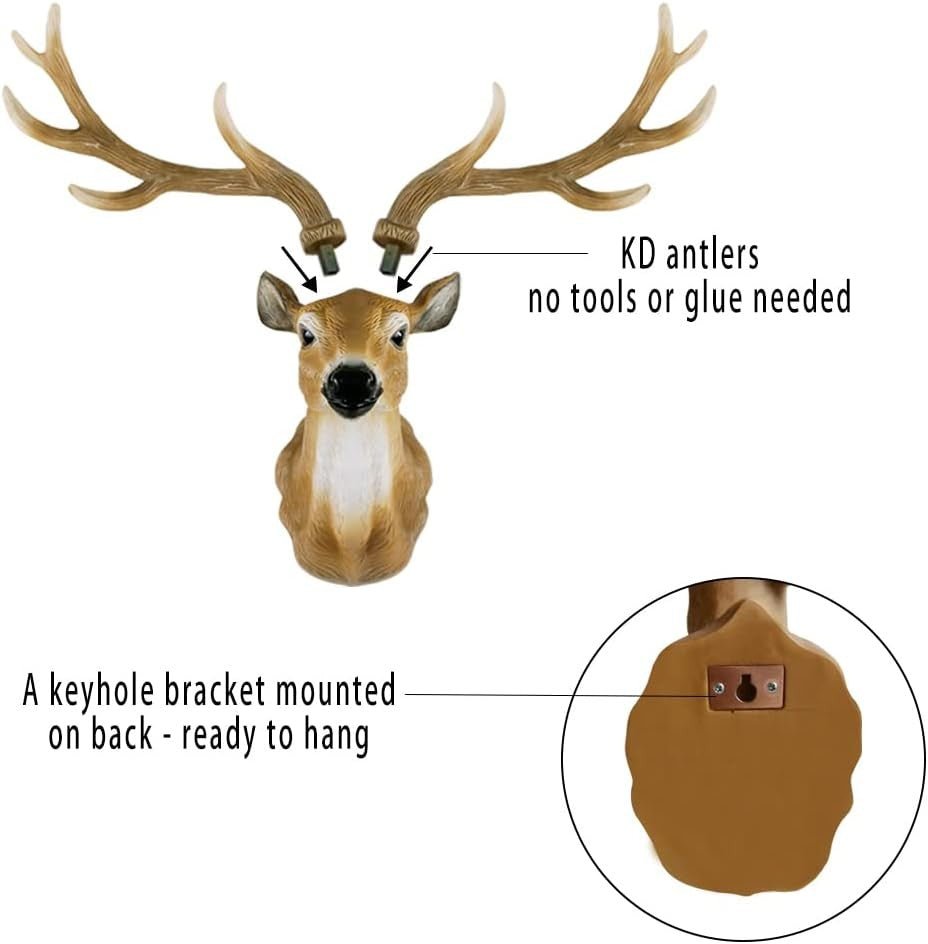 Realistic Deer Head Wall Mount 20" Faux Taxidermy Decor - Kwikley