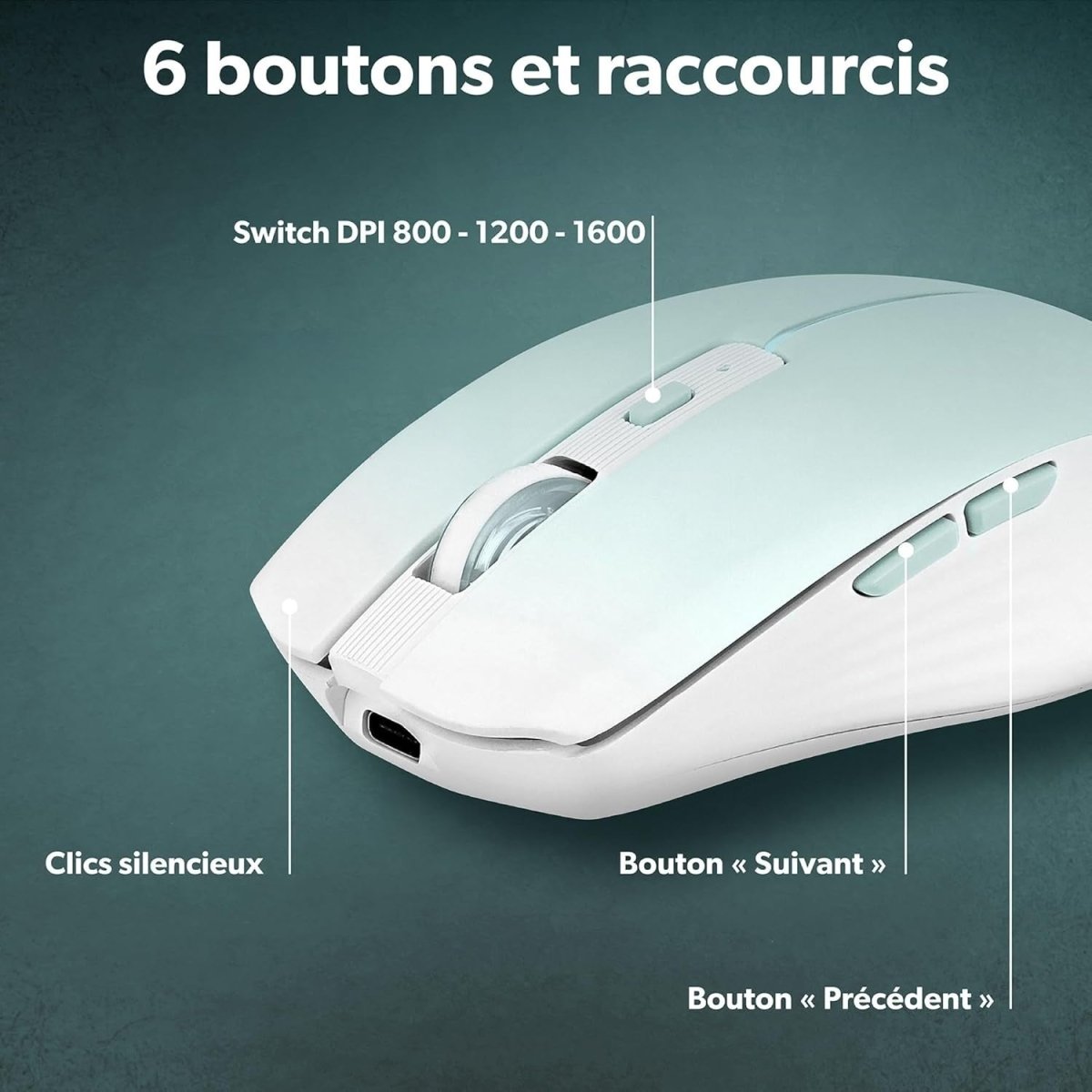 Rechargeable Bluetooth Mouse 1600 DPI Wireless 6 Button - Kwikley