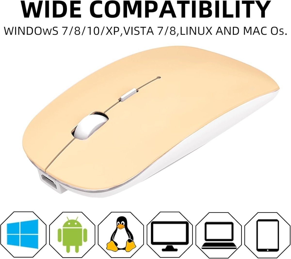 Rechargeable Bluetooth Wireless Mouse 1600DPI Silent USB Laptop PC - Kwikley