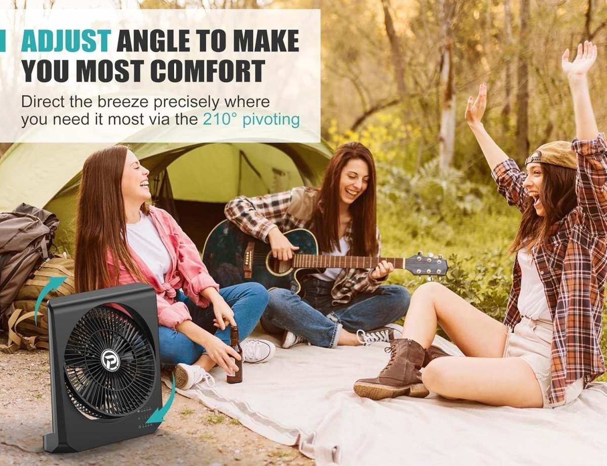 Rechargeable Camping Fan – 20000mAh Battery 4 Speeds 210° Tilt 55h Runtime Quiet - Kwikley