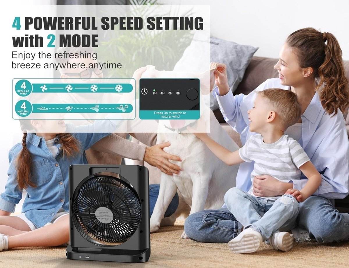 Rechargeable Camping Fan – 20000mAh Battery 4 Speeds 210° Tilt 55h Runtime Quiet - Kwikley