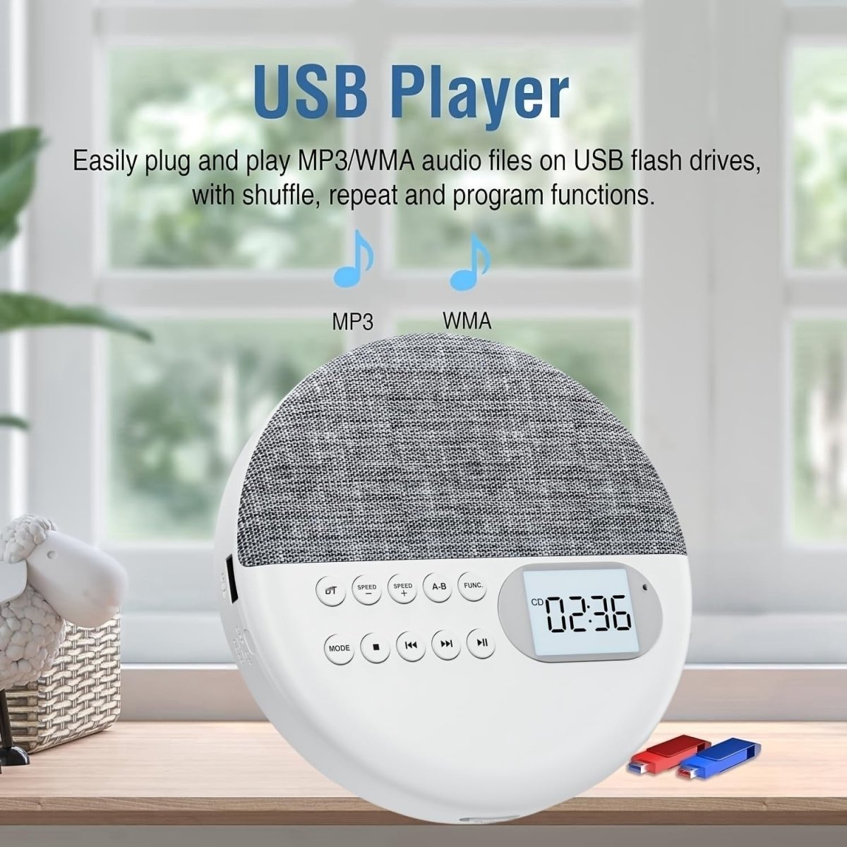 Rechargeable Portable CD Player Dual Speakers Anti Skip USB AUX LCD - Kwikley