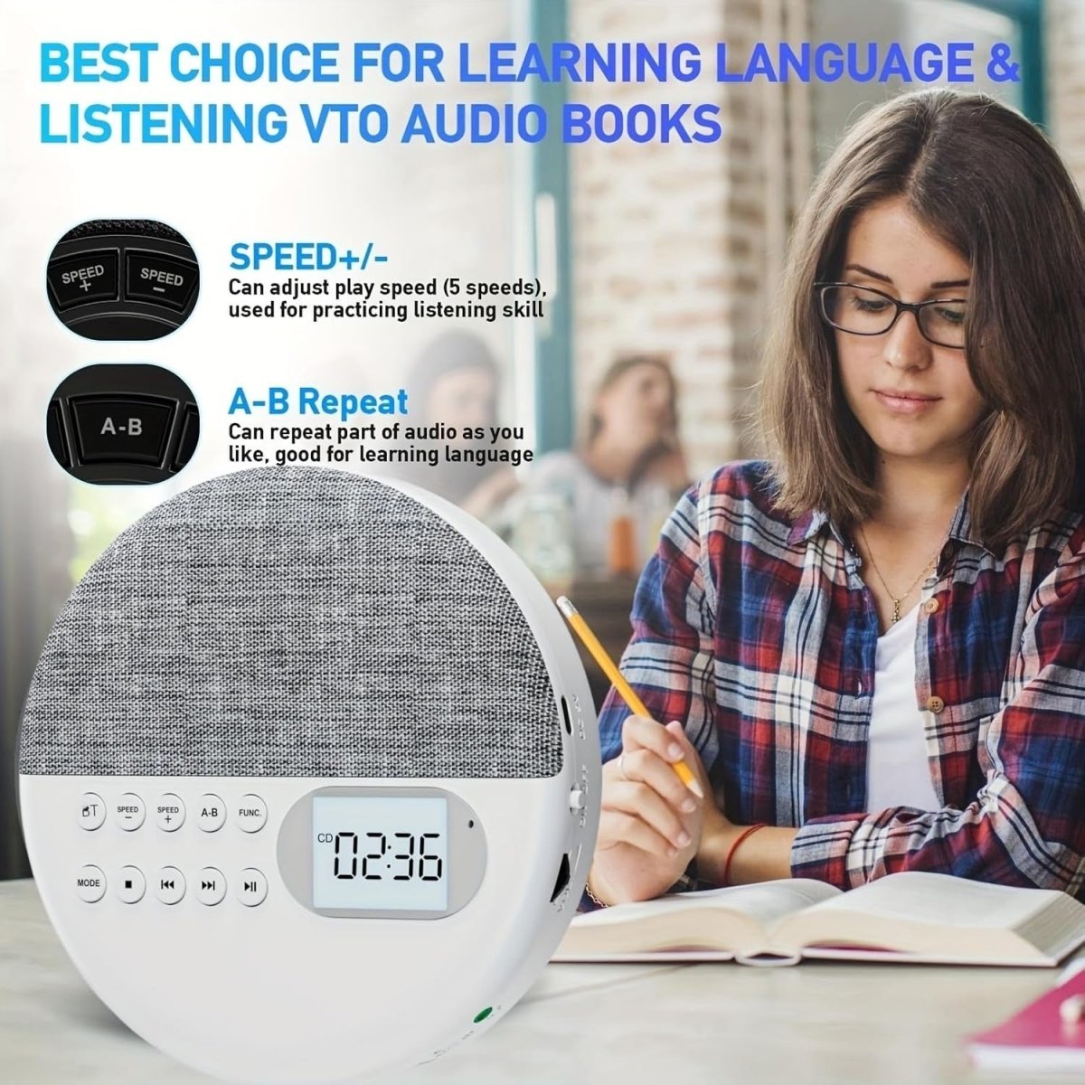 Rechargeable Portable CD Player Dual Speakers Anti Skip USB AUX LCD - Kwikley