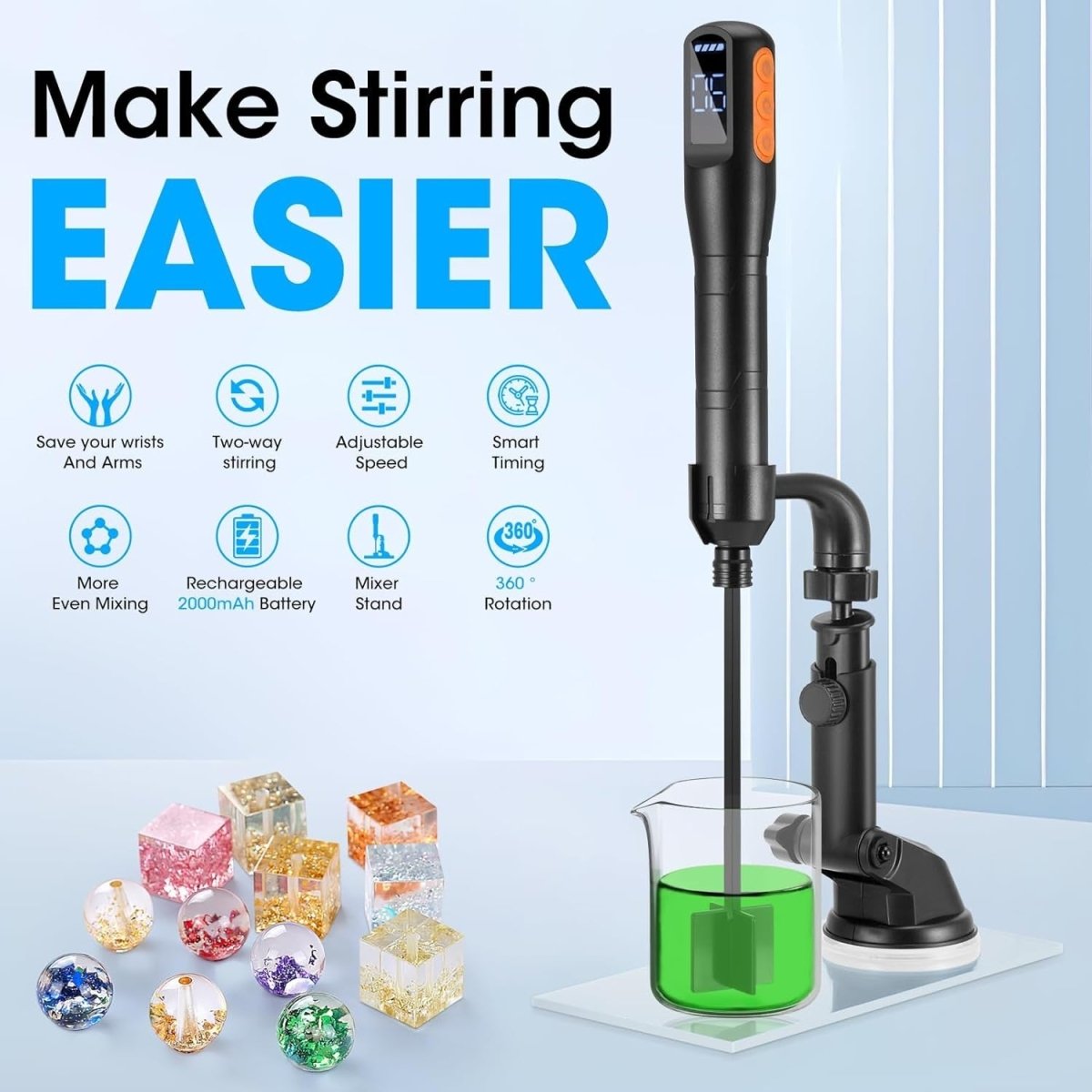 Rechargeable Resin Mixer Electric Epoxy Stirrer 3 Speed Forward Reverse - Kwikley