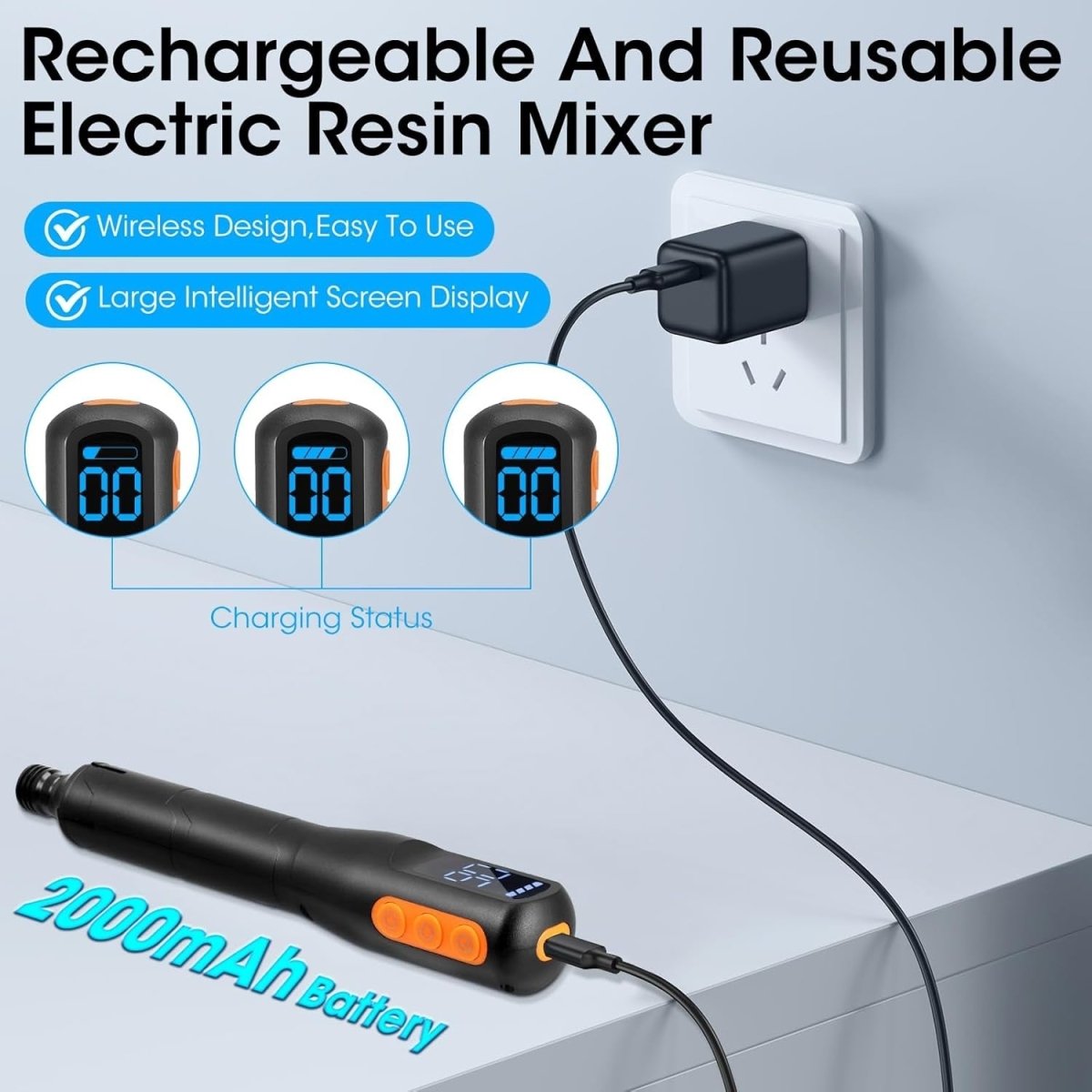 Rechargeable Resin Mixer Electric Epoxy Stirrer 3 Speed Forward Reverse - Kwikley