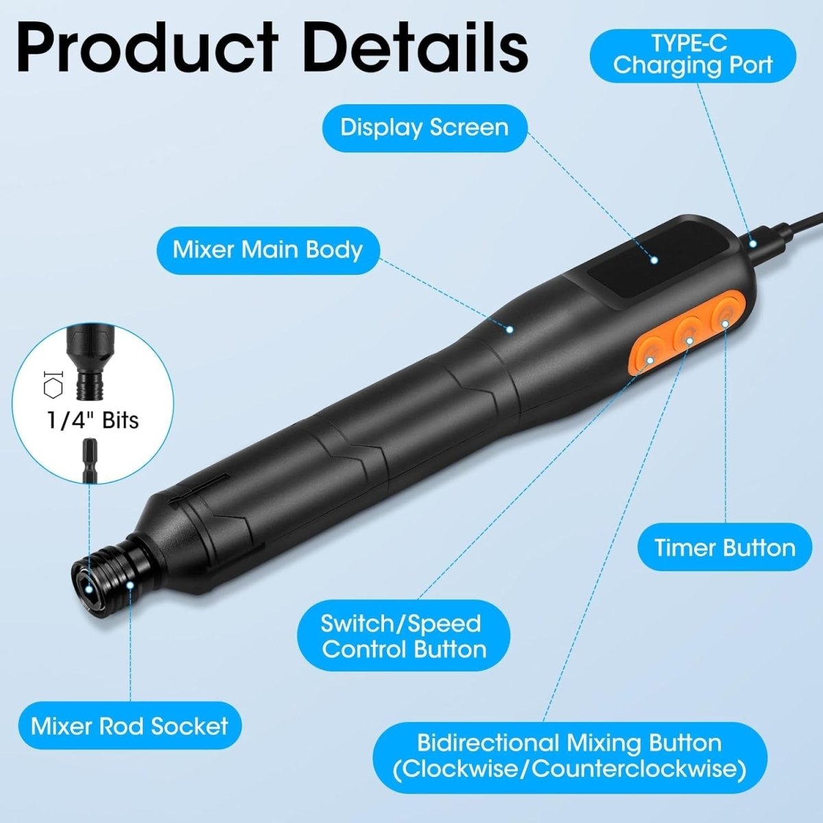 Rechargeable Resin Mixer Electric Epoxy Stirrer 3 Speed Forward Reverse - Kwikley