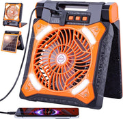 Rechargeable Solar Camping Fan – LED Light Portable Timer Cooling Fan Orange X98 - Kwikley