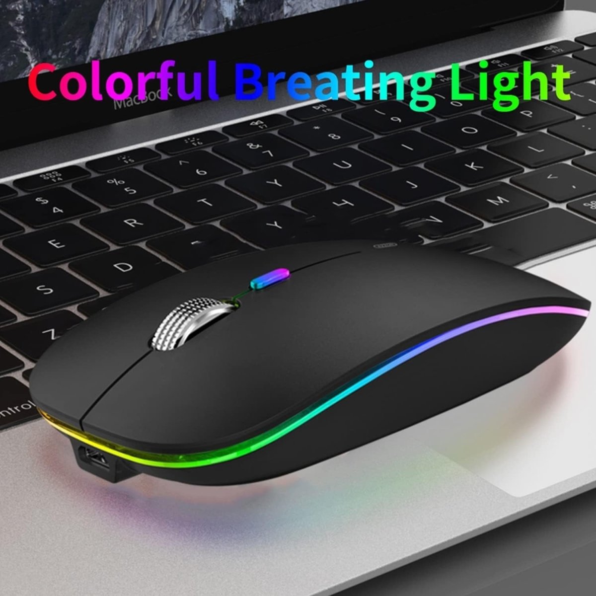 Rechargeable Wireless Mouse 2.4G Silent USB Slim LED Black - Kwikley