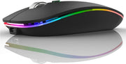 Rechargeable Wireless Mouse 2.4G Silent USB Slim LED Black - Kwikley