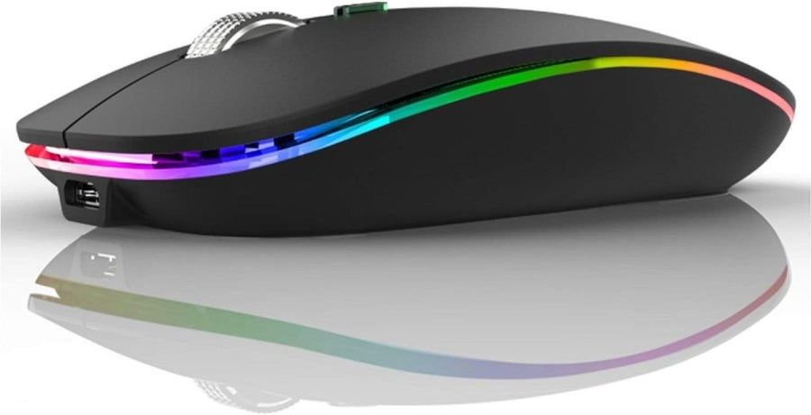 Rechargeable Wireless Mouse 2.4G Silent USB Slim LED Black - Kwikley