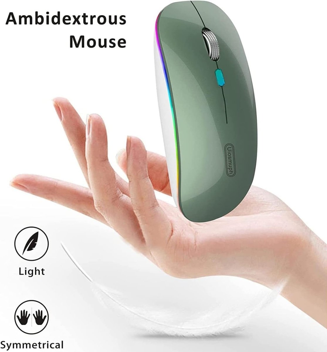 Rechargeable Wireless Mouse 2.4G Silent USB Slim LED Green - Kwikley
