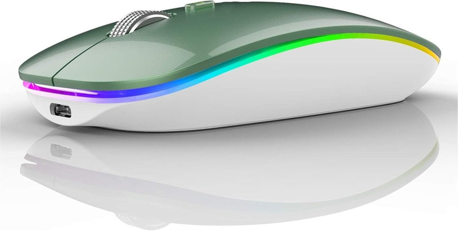 Rechargeable Wireless Mouse 2.4G Silent USB Slim LED Green - Kwikley