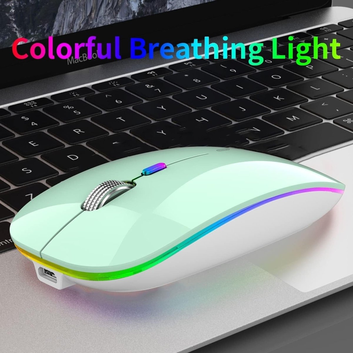 Rechargeable Wireless Mouse 2.4G Silent USB Slim LED Mint - Kwikley