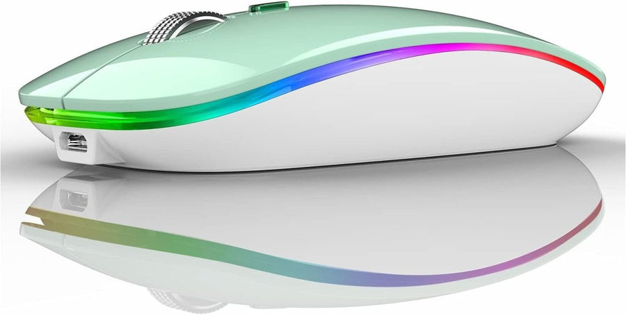 Rechargeable Wireless Mouse 2.4G Silent USB Slim LED Mint - Kwikley