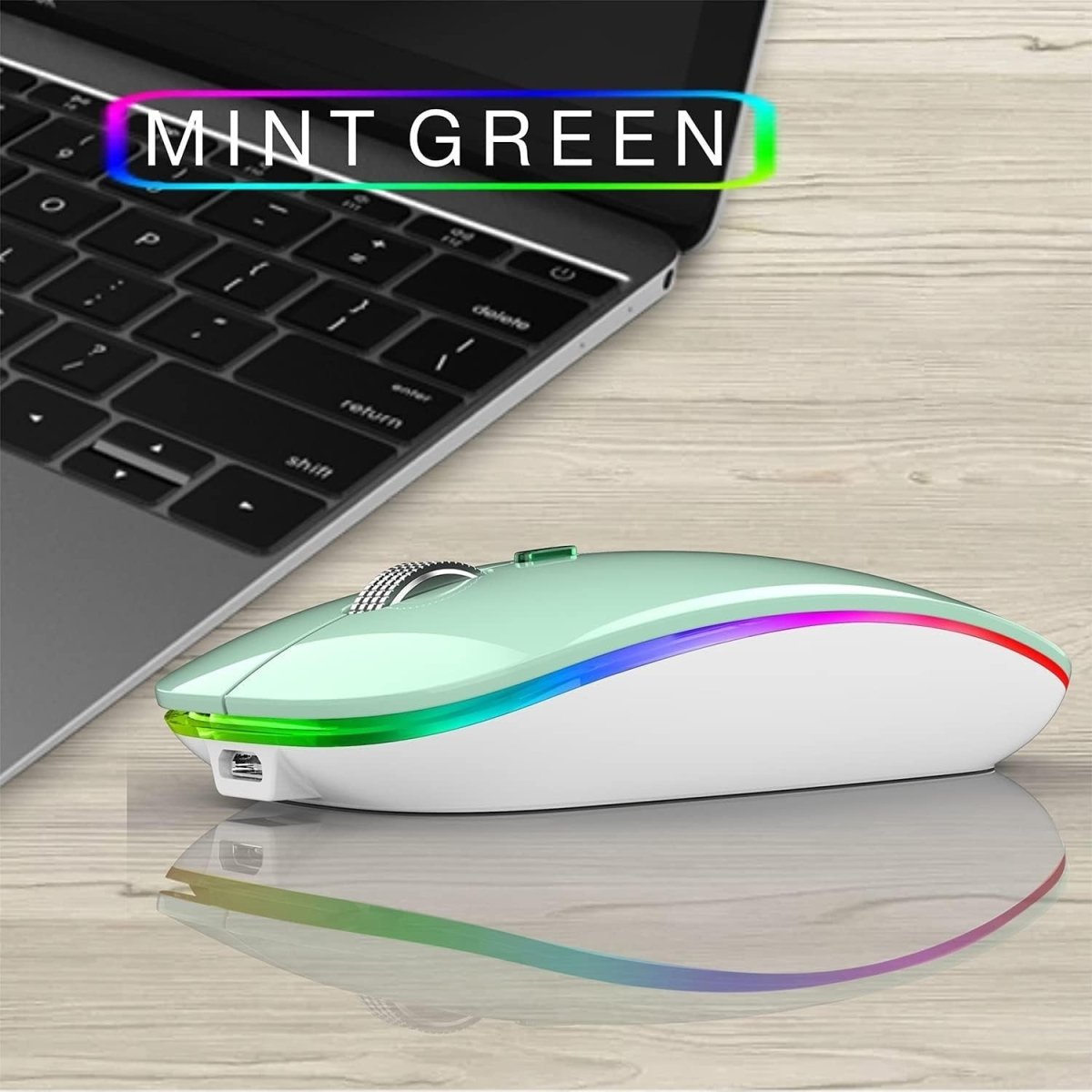 Rechargeable Wireless Mouse 2.4G Silent USB Slim LED Mint - Kwikley