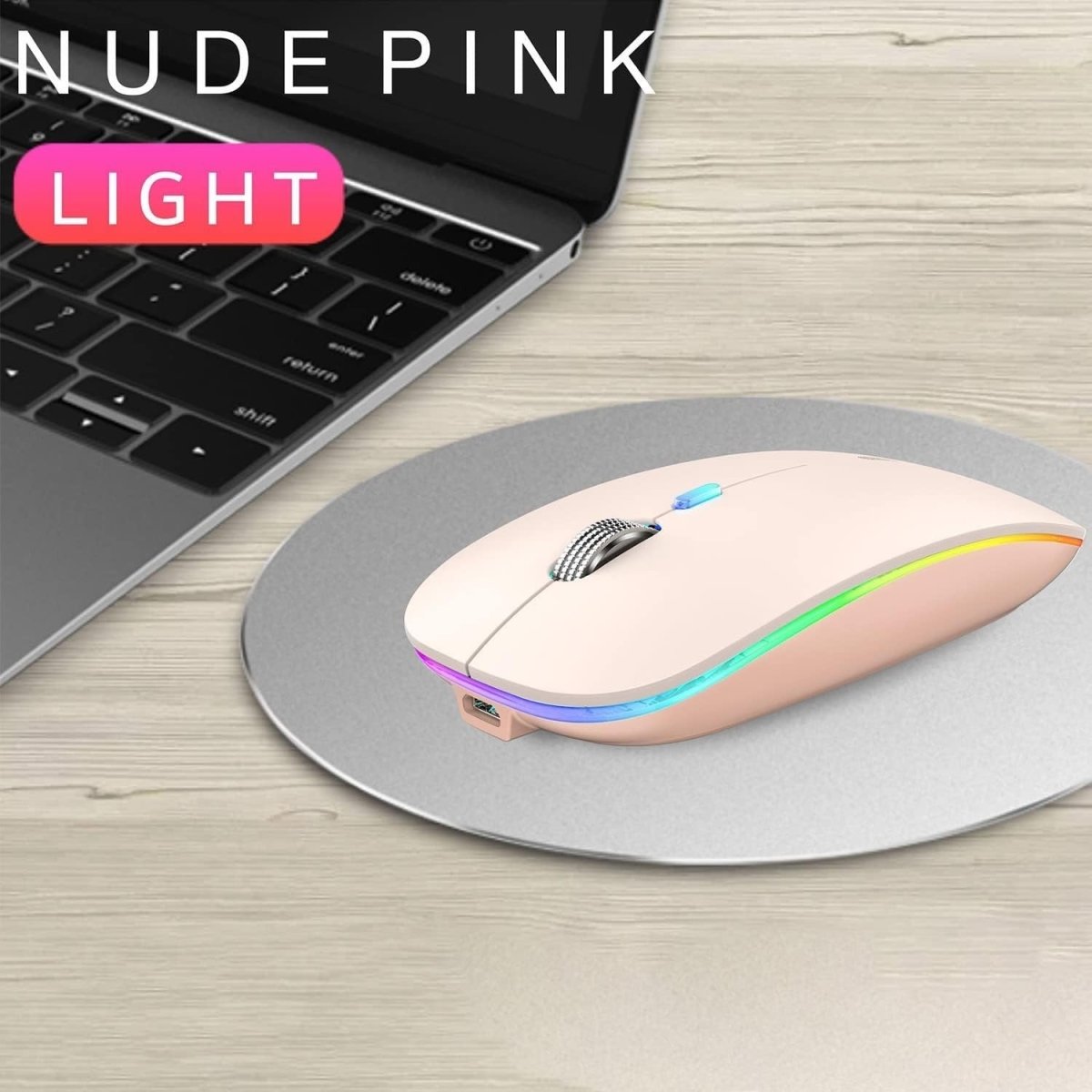 Rechargeable Wireless Mouse 2.4G Silent USB Slim LED Pink - Kwikley