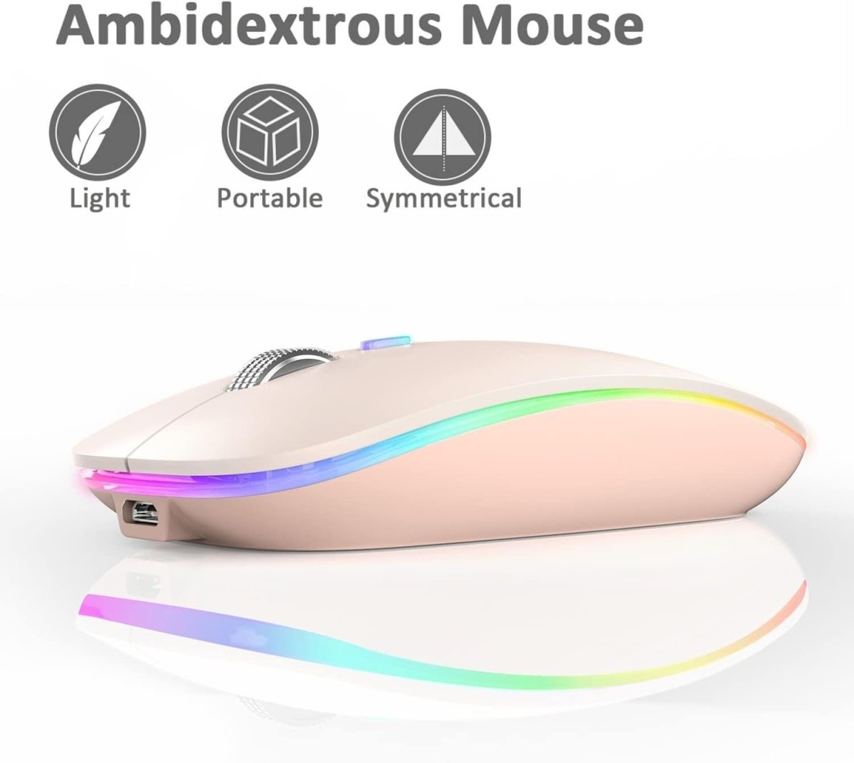 Rechargeable Wireless Mouse 2.4G Silent USB Slim LED Pink - Kwikley