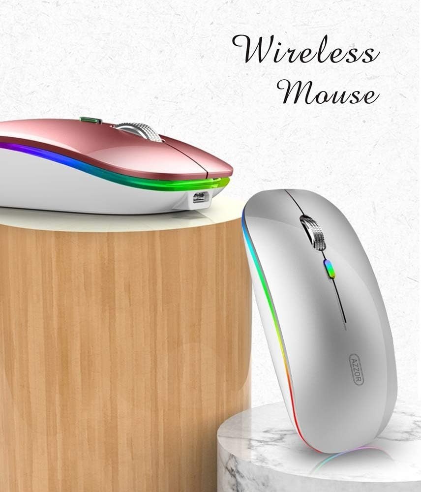Rechargeable Wireless Mouse 2.4G Silent USB Slim LED Silver - Kwikley
