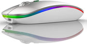 Rechargeable Wireless Mouse 2.4G Silent USB Slim LED Silver - Kwikley