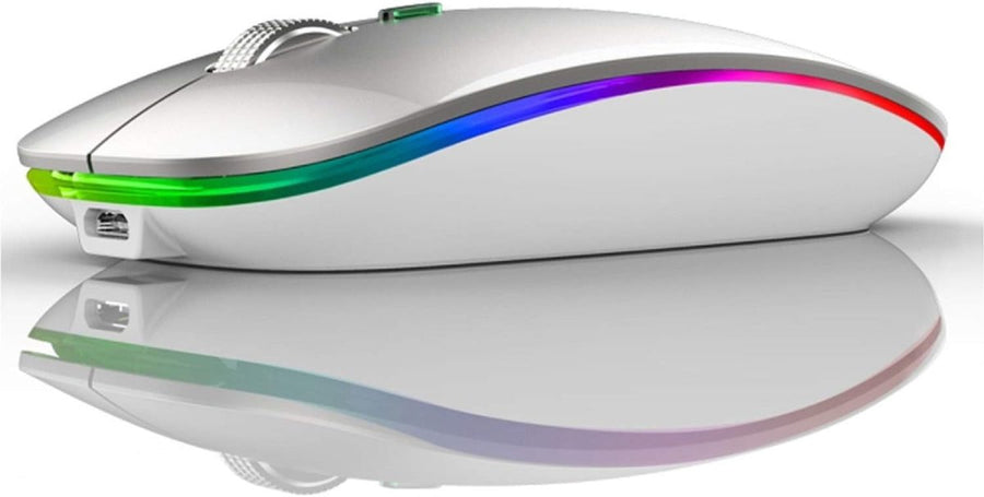 Rechargeable Wireless Mouse 2.4G Silent USB Slim LED Silver - Kwikley
