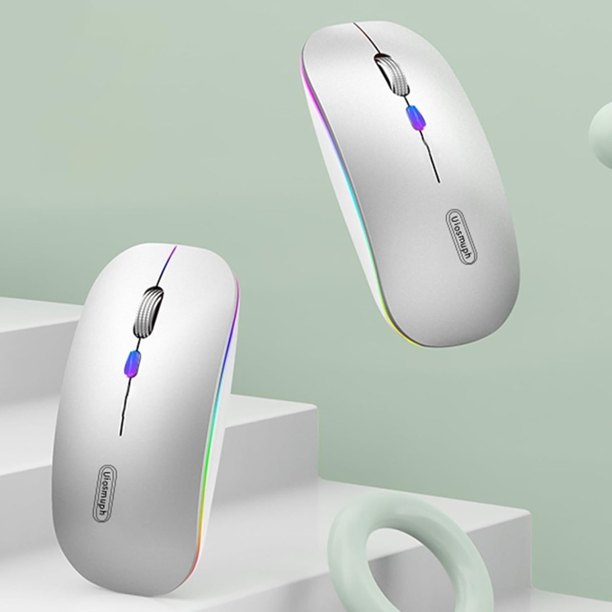 Rechargeable Wireless Mouse 2.4G Silent USB Slim LED Silver - Kwikley
