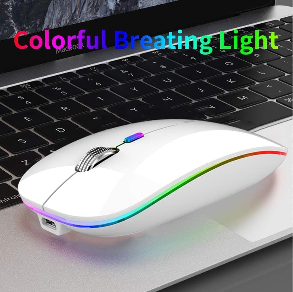 Rechargeable Wireless Mouse 2.4G Silent USB Slim LED White - Kwikley