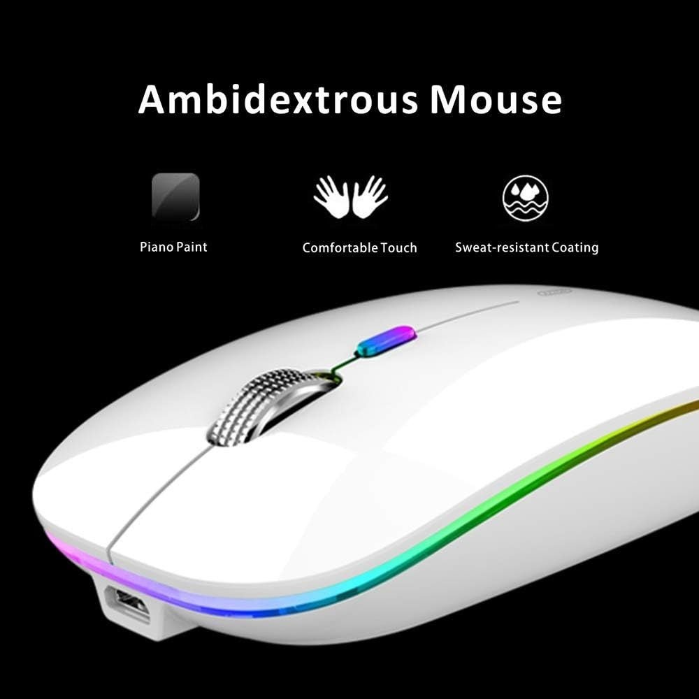 Rechargeable Wireless Mouse 2.4G Silent USB Slim LED White - Kwikley