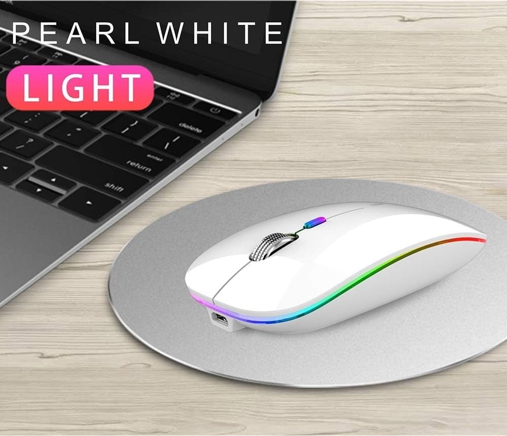 Rechargeable Wireless Mouse 2.4G Silent USB Slim LED White - Kwikley