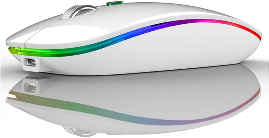 Rechargeable Wireless Mouse 2.4G Silent USB Slim LED White - Kwikley