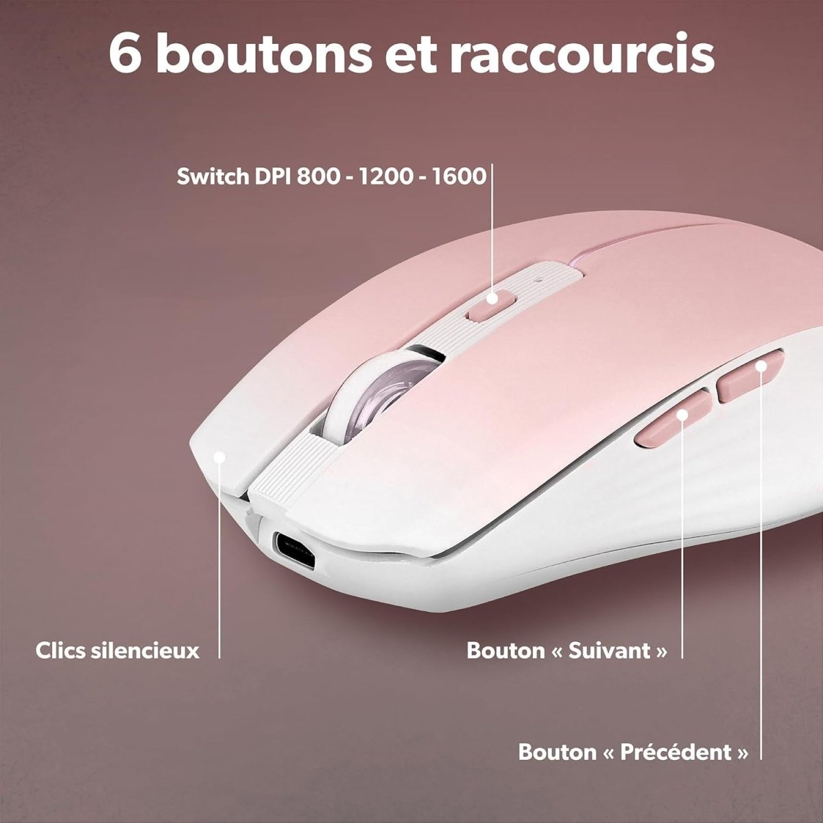 Rechargeable Wireless Mouse Bluetooth 1600 DPI 6 Buttons - Kwikley