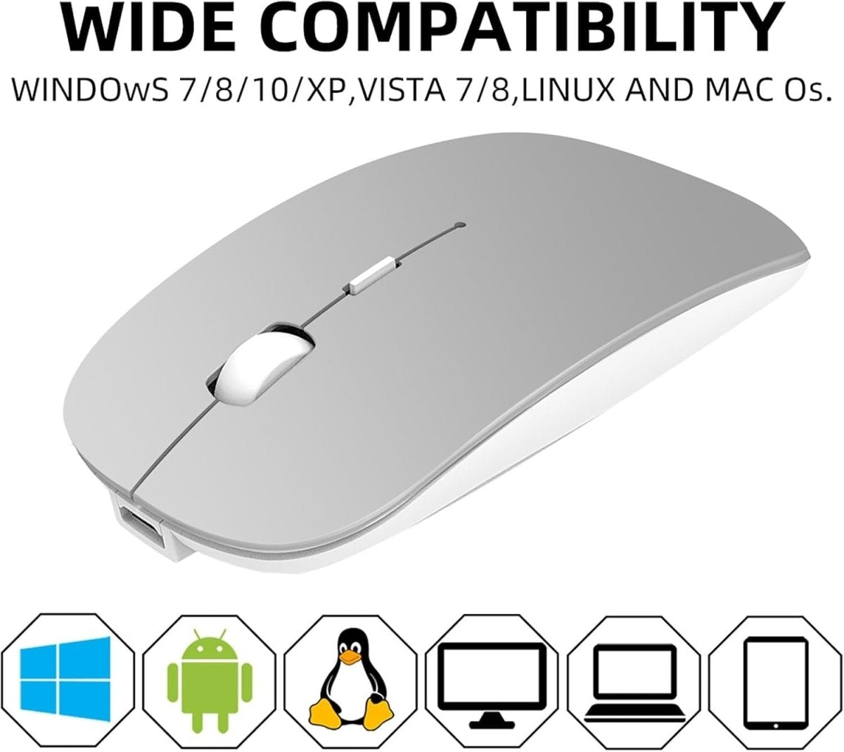 Rechargeable Wireless Mouse Bluetooth 2.4G Silent 1600 DPI USB - Kwikley