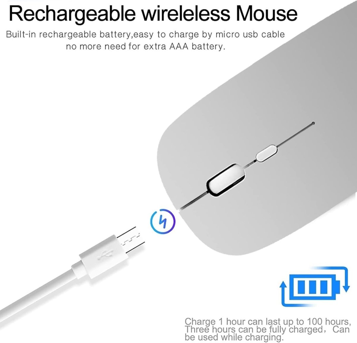 Rechargeable Wireless Mouse Bluetooth 2.4G Silent 1600 DPI USB - Kwikley