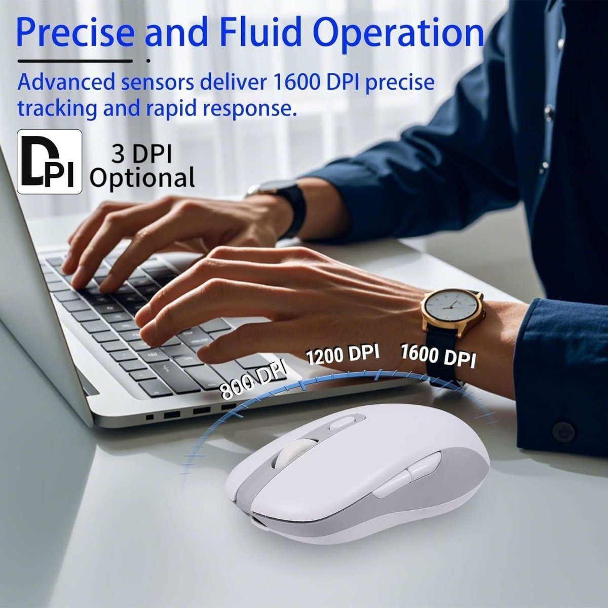 Rechargeable Wireless Mouse Bluetooth Silent 1600DPI 6 Button USB - Kwikley