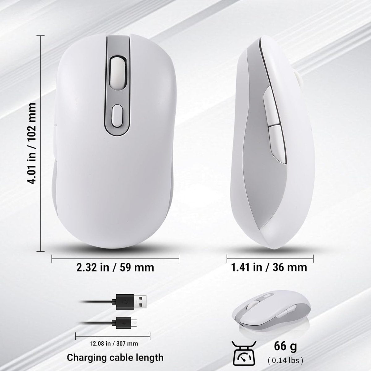 Rechargeable Wireless Mouse Bluetooth Silent 1600DPI 6 Button USB - Kwikley
