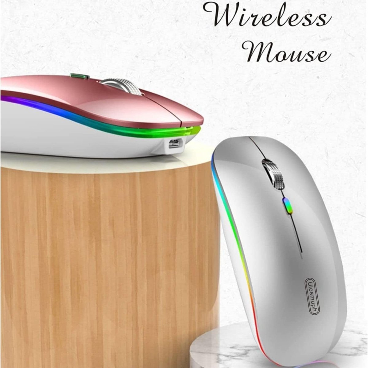 Rechargeable Wireless Mouse USB C Slim Silent LED 2.4G - Kwikley