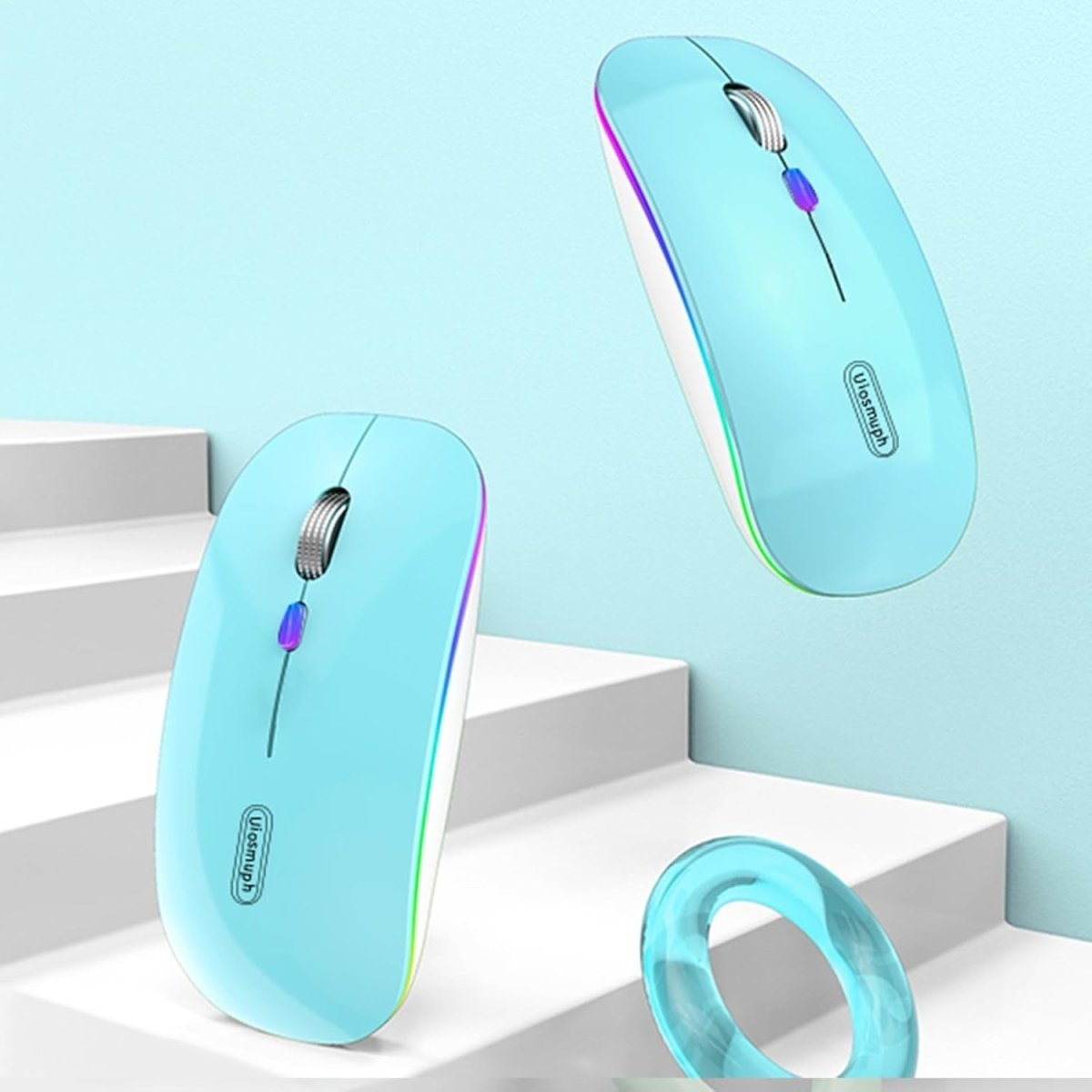 Rechargeable Wireless Mouse USB C Slim Silent LED 2.4G Blue - Kwikley