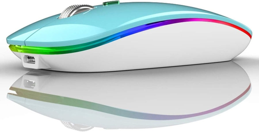 Rechargeable Wireless Mouse USB C Slim Silent LED 2.4G Blue - Kwikley