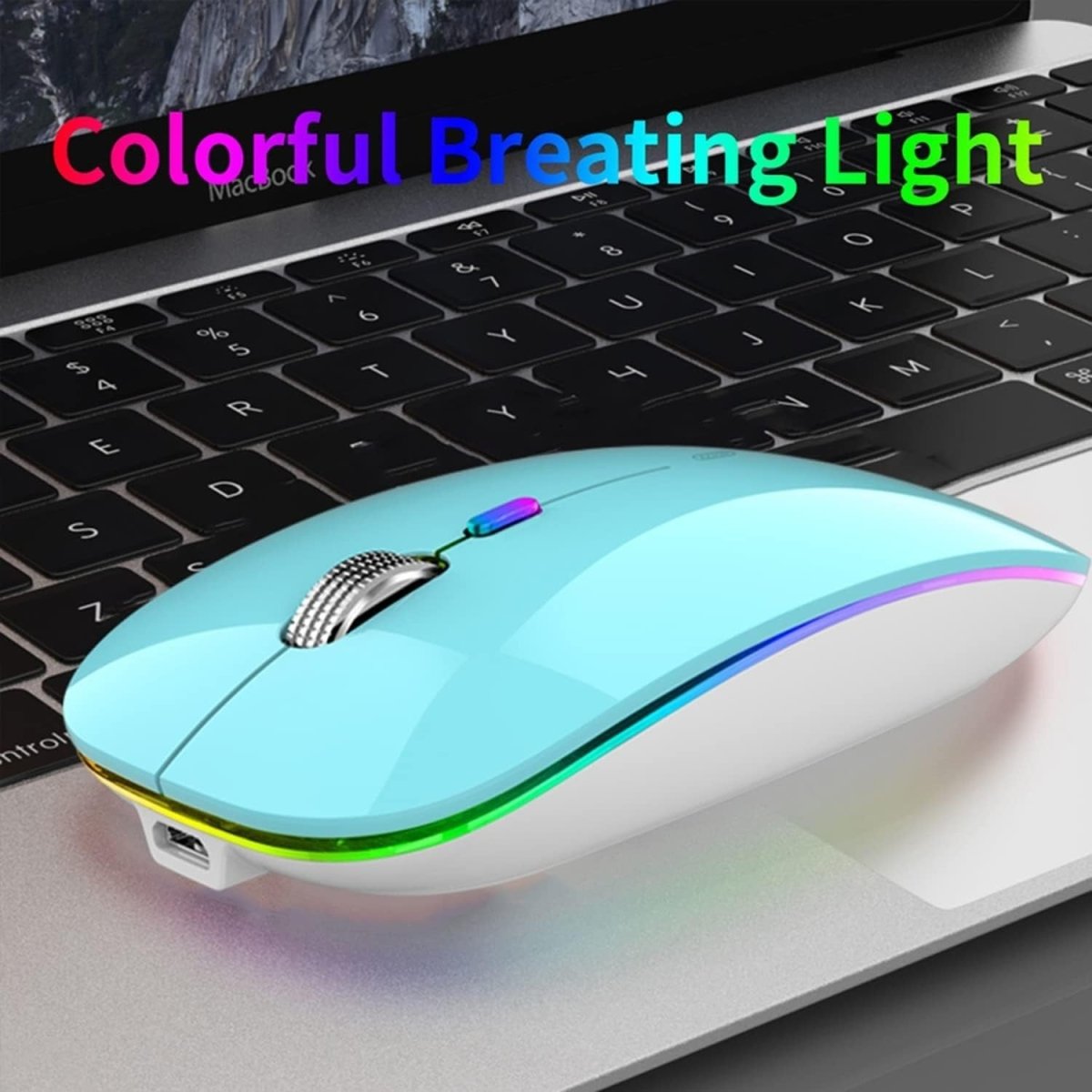 Rechargeable Wireless Mouse USB C Slim Silent LED 2.4G Blue - Kwikley