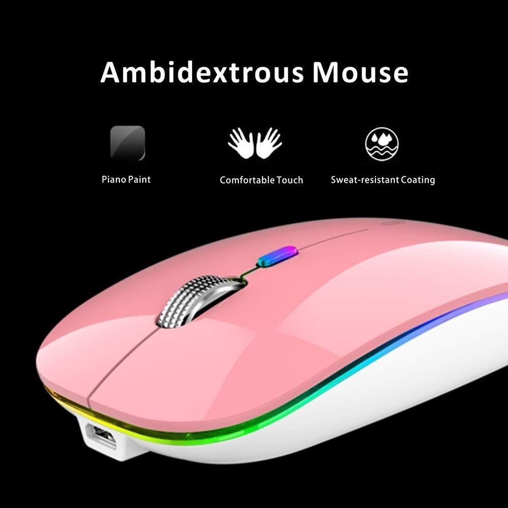 Rechargeable Wireless Mouse USB C Slim Silent LED 2.4G Pink - Kwikley