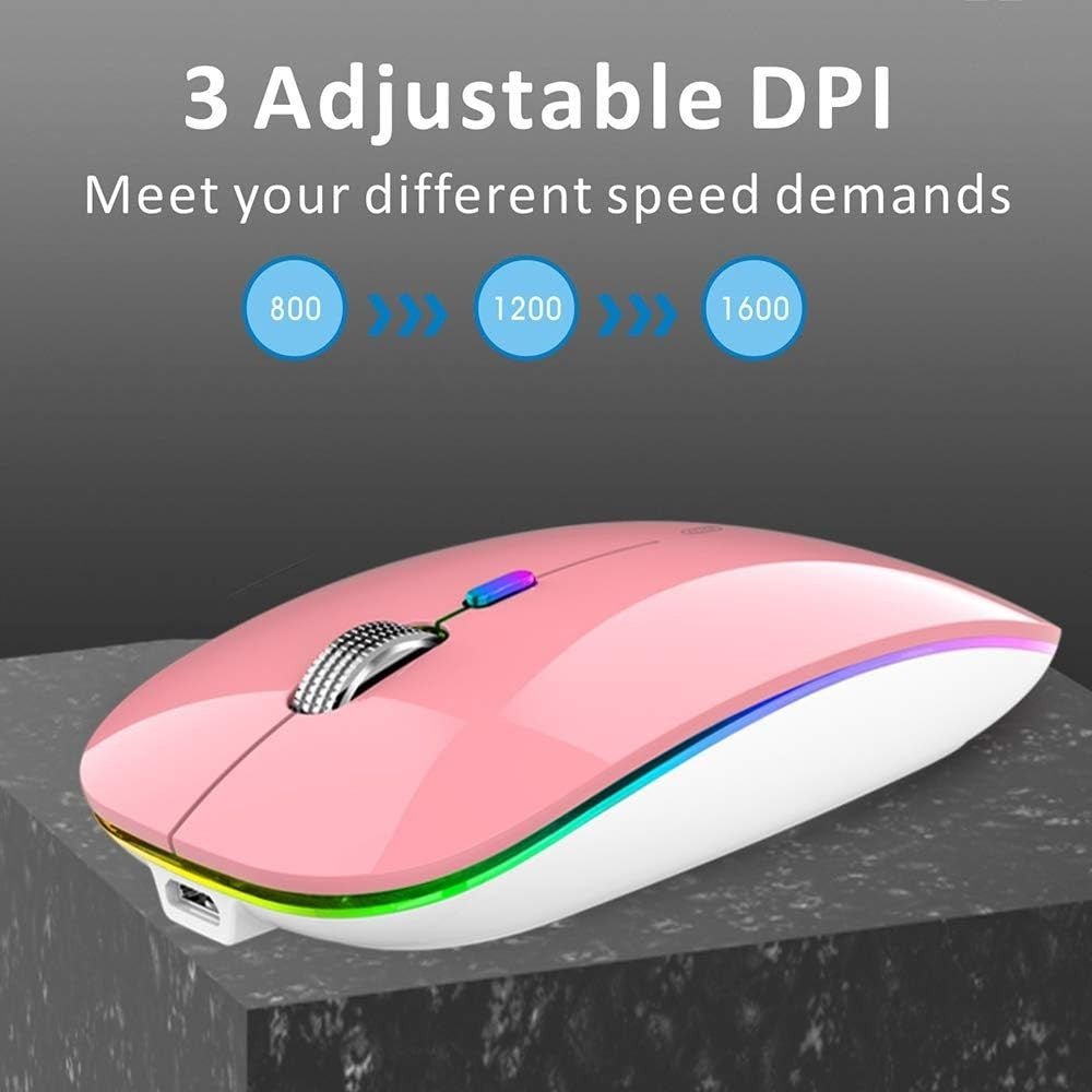 Rechargeable Wireless Mouse USB C Slim Silent LED 2.4G Pink - Kwikley