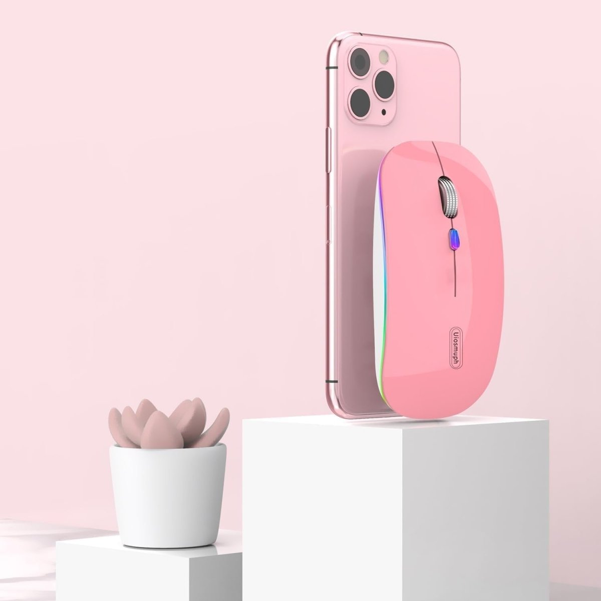 Rechargeable Wireless Mouse USB C Slim Silent LED 2.4G Pink - Kwikley