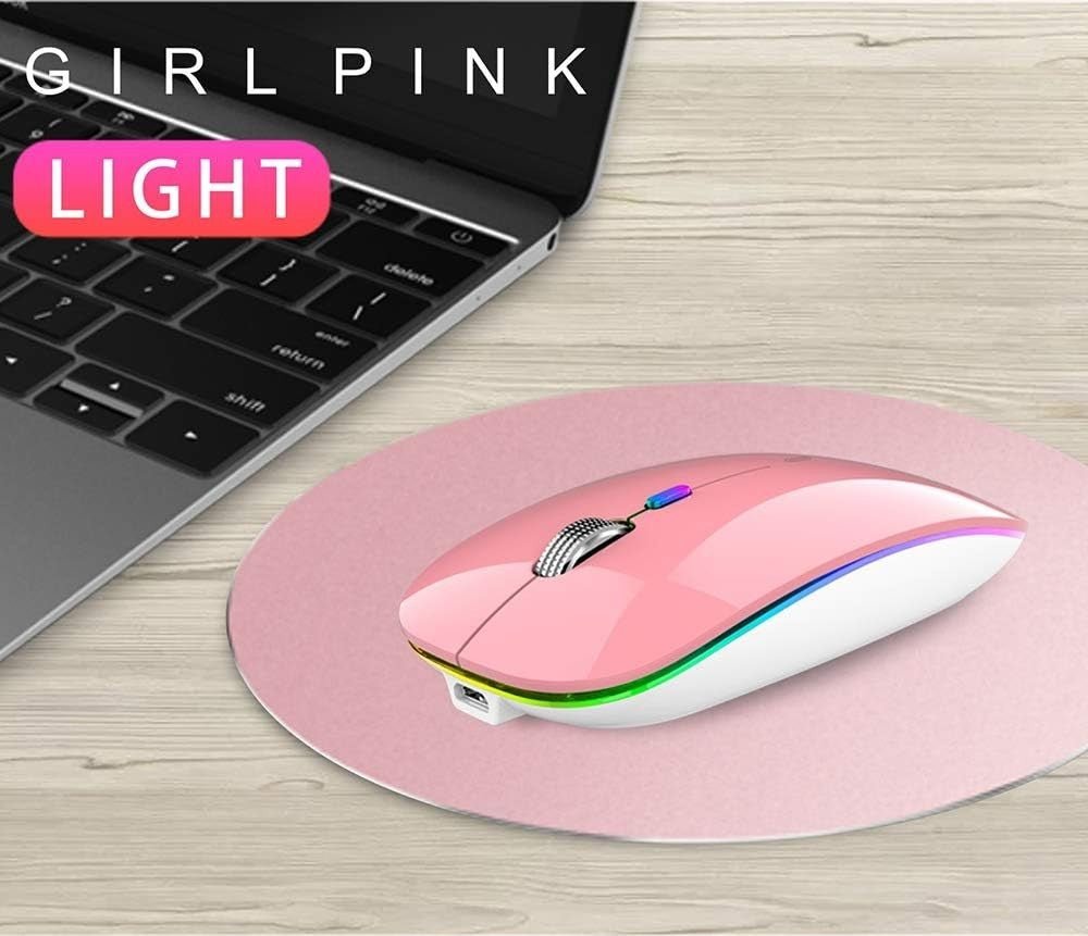 Rechargeable Wireless Mouse USB C Slim Silent LED 2.4G Pink - Kwikley