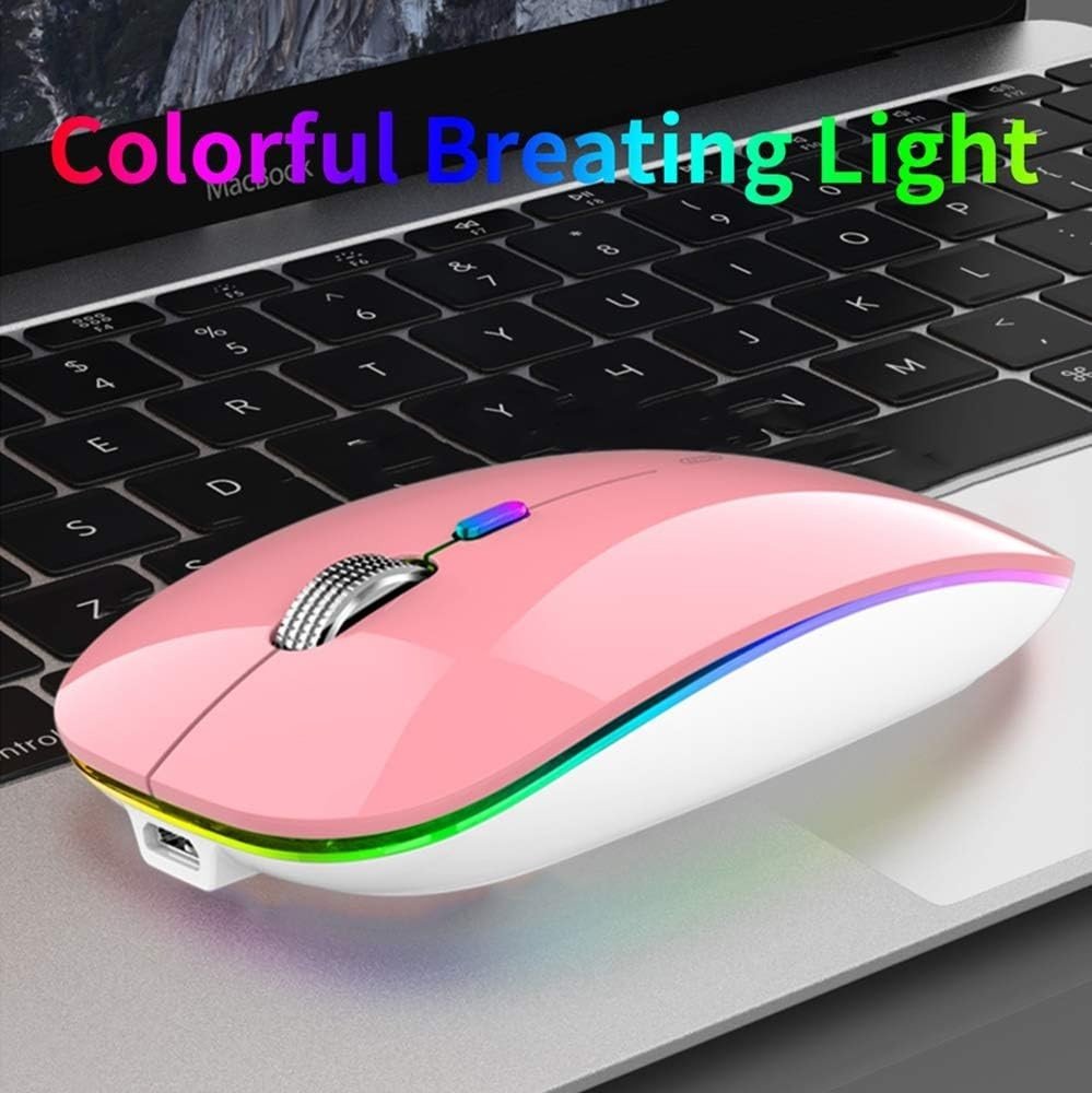 Rechargeable Wireless Mouse USB C Slim Silent LED 2.4G Pink - Kwikley