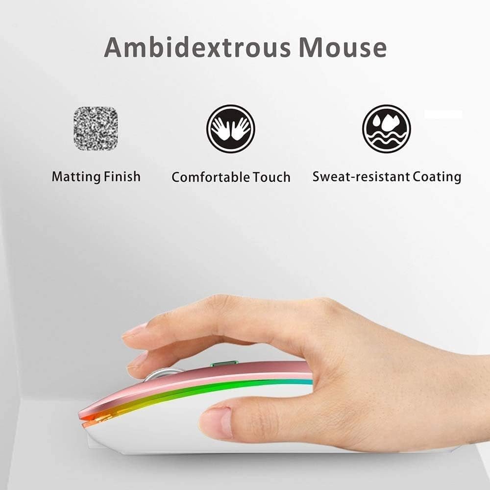 Rechargeable Wireless Mouse USB C Slim Silent LED 2.4G Pink - Kwikley