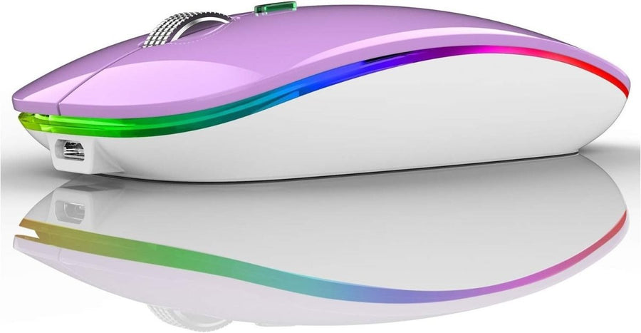 Rechargeable Wireless Mouse USB C Slim Silent LED 2.4G Purple - Kwikley